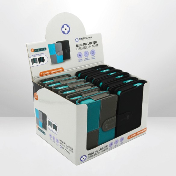 Pilulier Pill Box - 4 prises / jour - Présentoir de 12 unités