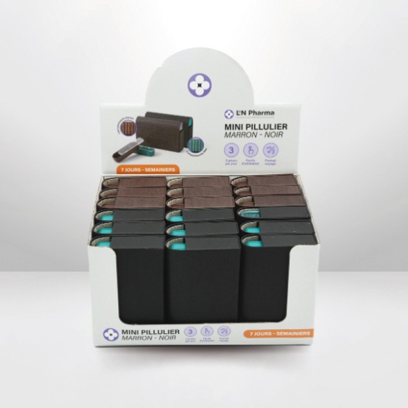 Mini Pill Box - 3 prises / jour - Présentoir 18 pièces