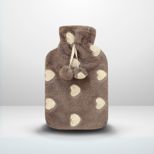 Bouillotte fourrure chocolat avec coeur